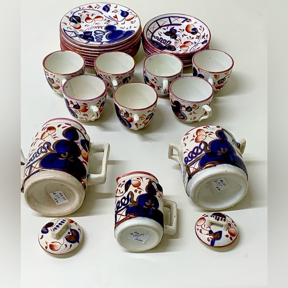 19th Century Vtg Gaudy Welsh Oyster Pattern 25 Piece Miniature Child’s Tea Set - Picture 13 of 16